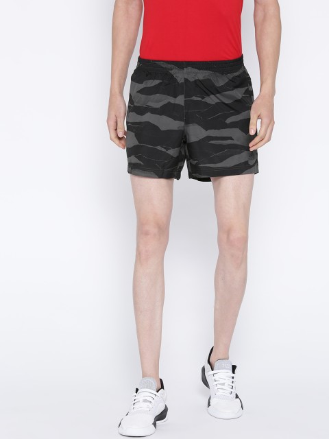 

ADIDAS Men Black & Charcoal Grey Camouflage Print Run It Regular Fit Shorts