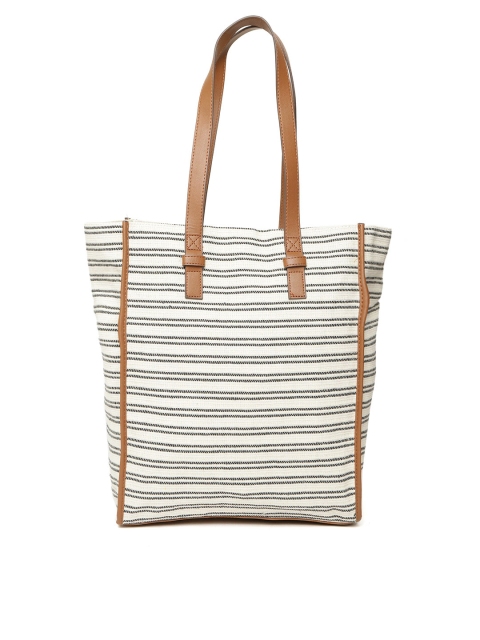 

Accessorize Off-White & Navy Blue Striped Tote Bag
