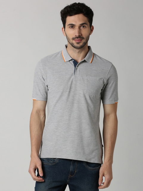 

Peter England Casuals Men Grey Solid Polo Collar T-shirt