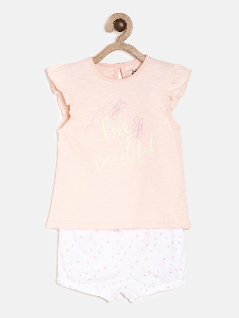 

MINI KLUB Girls Peach-Coloured & White Top With Shorts