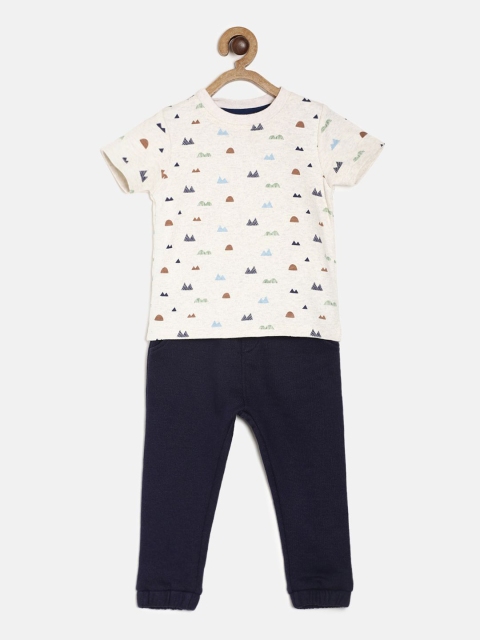 

MINI KLUB Boys Navy Blue & Cream-Coloured Printed Clothing Set