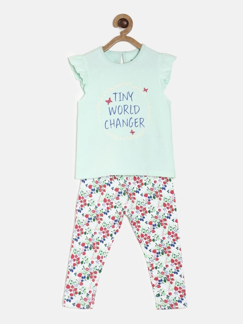 

MINI KLUB Girls Green Printed Top With Pyjamas