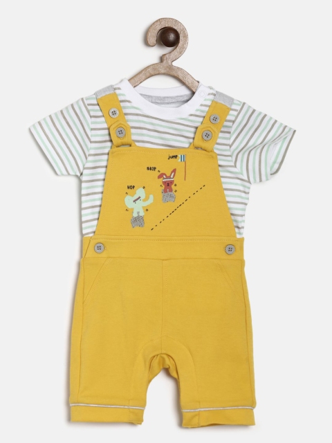 

MINI KLUB Boys Mustard Yellow & White T-shirt With Dungaree and Cap