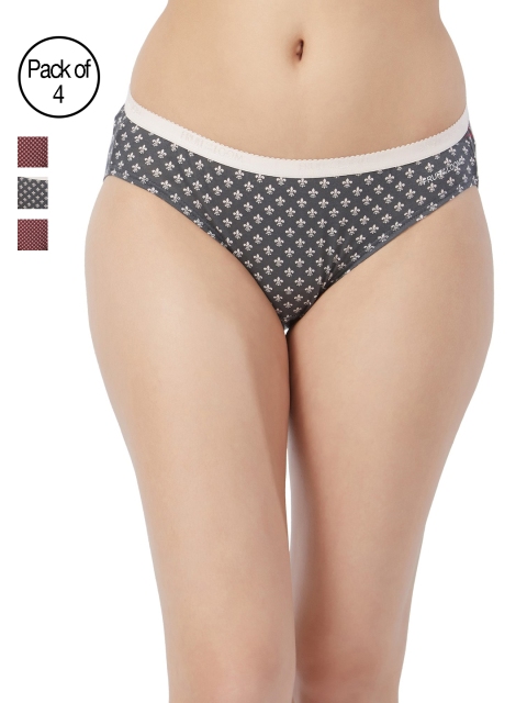 

Fruit of the Loom Pack of 4 Printed Bikini Briefs FBKP02, Grey