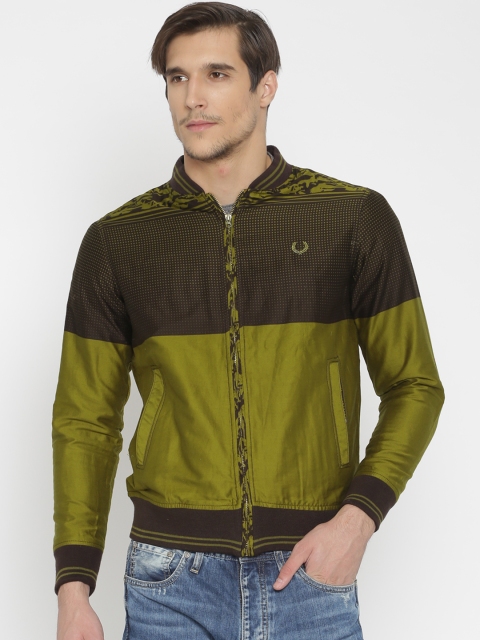 

The Indian Garage Co Men Olive Green & Brown Colourblocked Bomber Jacket