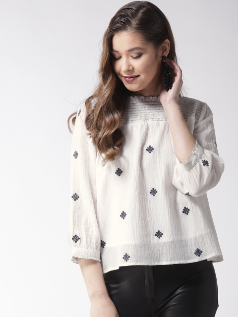 

SCOUP Women Off-White Embroidered Top