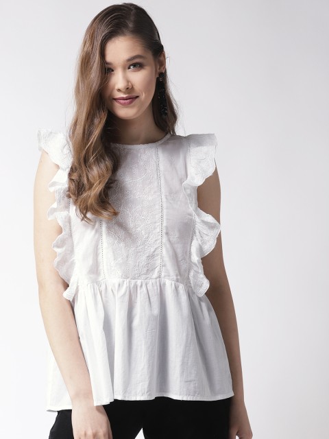 

SCOUP Women White Embroidered A-Line Top