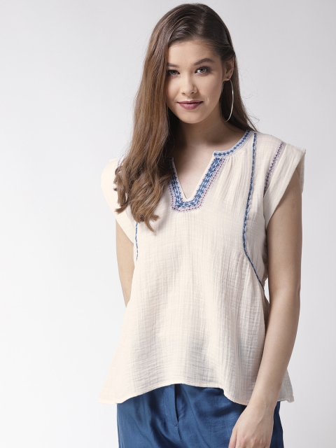 

SCOUP Women Off-White Solid A-Line Top