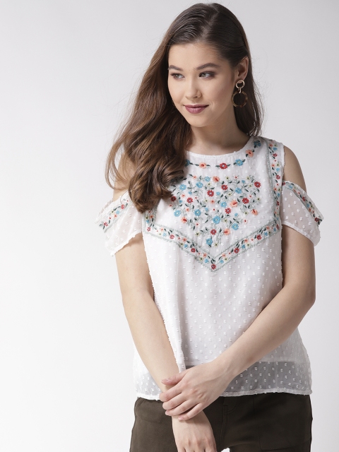 

SCOUP Women White Embroidered Top