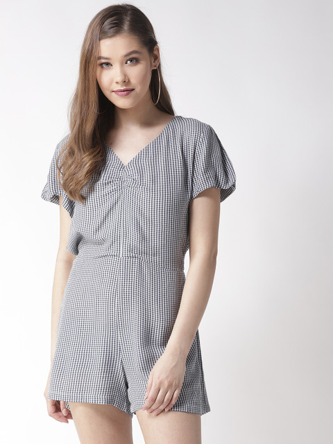 

SCOUP Navy Blue & White Checked Playsuit