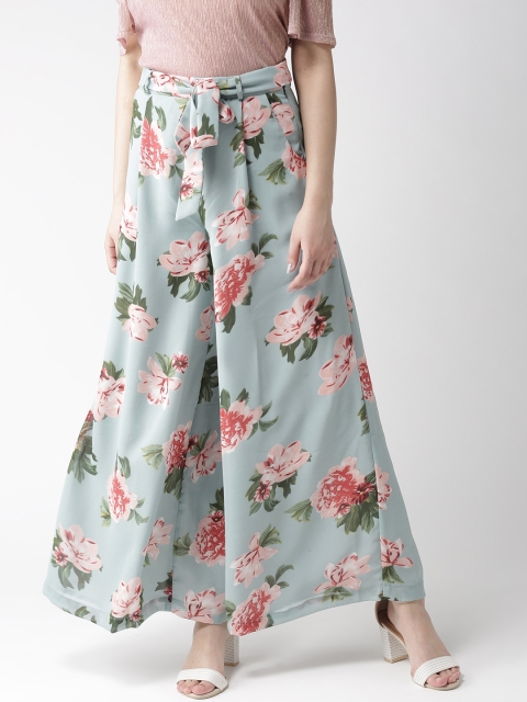 

QUIERO Women Sea Green & Pink Printed Regular Fit Parallel Trousers