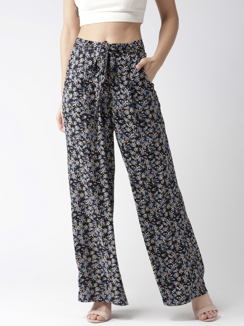

QUIERO Women Black & Beige Straight Fit Printed Parallel Trousers