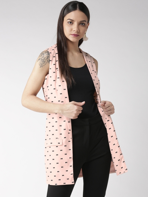 

QUIERO Pink & Black Printed Longline Open Front Shrug