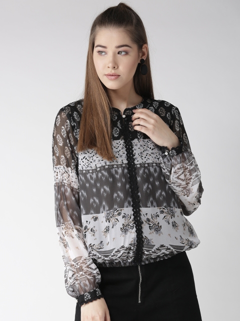 

QUIERO Women Black & Grey Printed Blouson Top