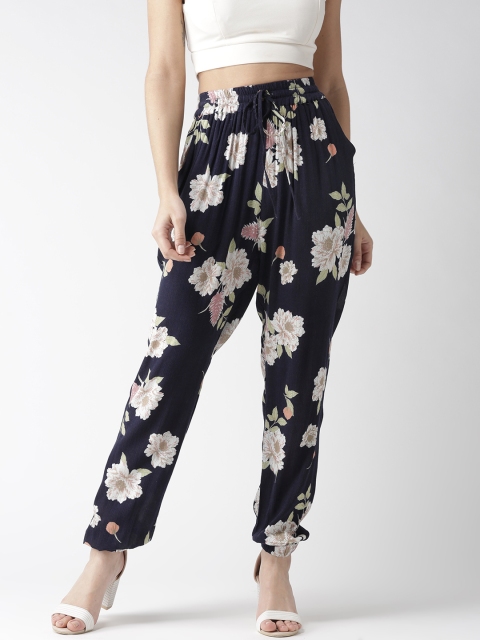 

QUIERO Women Navy Blue & White Regular Fit Printed Joggers