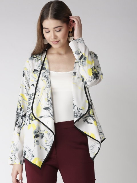 

QUIERO White & Yellow Printed Waterfall Shrug