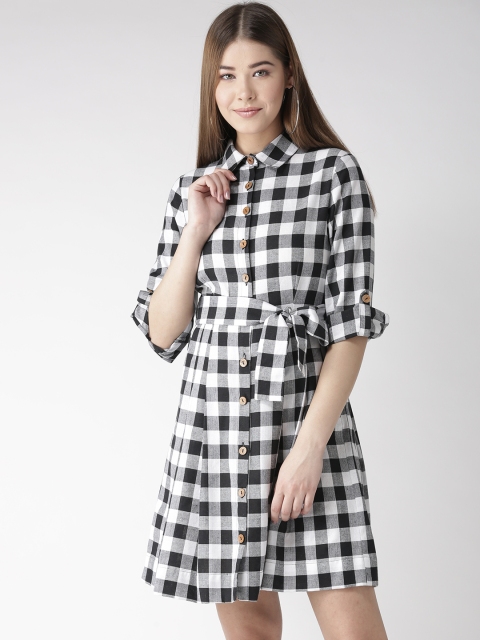 

QUIERO Women Black & White Checked Shirt Dress