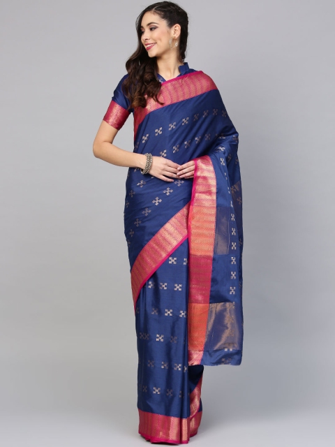 

Saree mall Navy Blue Woven Design Banarasi Saree
