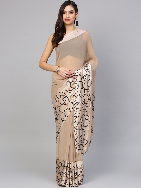

Saree mall Beige & Black Poly Georgette Solid Saree