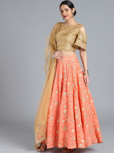 

EthnoVogue Peach-Coloured Embellished Made to Measure Lehenga Choli with Dupatta