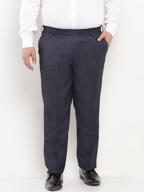 

John Pride Plus Size Men Navy Blue Regular Fit Solid Formal Trousers