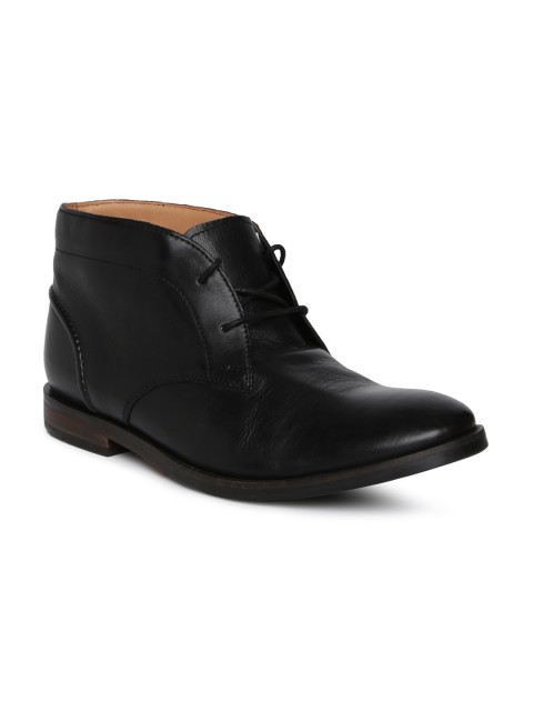 

Clarks Men Black Solid Leather Mid-Top Derbys