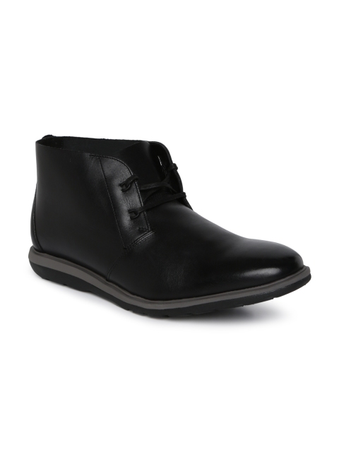 

Clarks Men Black Solid Leather Mid-Top Derbys