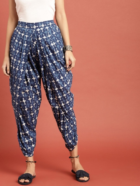 

Taavi Women Blue Indigo Hand Block Print Sustainable Jodhpuris with Pleats