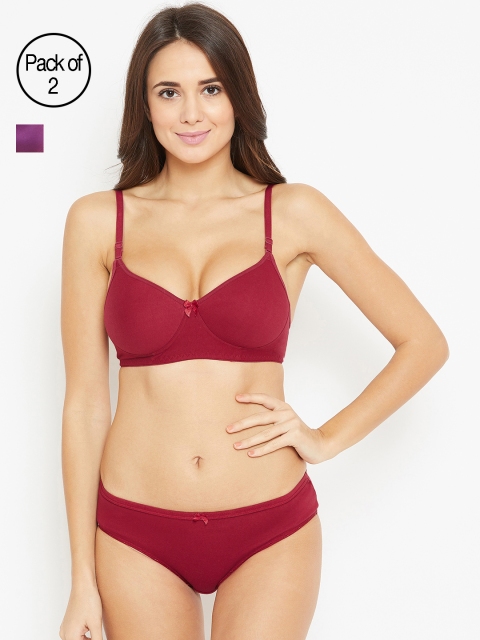 

N Gal Women Pack Of 2 Solid Lingerie Sets NTDLS06, Purple