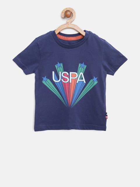 

U.S. Polo Assn. Kids Boys Navy Blue Printed Round Neck T-shirt