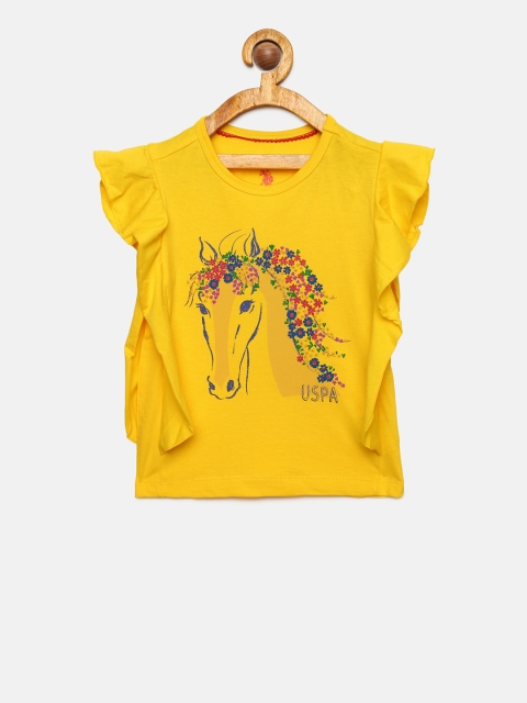 

U.S. Polo Assn. Kids Girls Yellow Printed Top