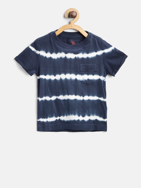 

U.S. Polo Assn. Kids Boys Navy Blue & White Tie & Dye Round Neck T-shirt