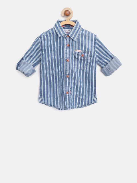 

U.S. Polo Assn. Kids Boys Blue & White Regular Fit Striped Casual Shirt