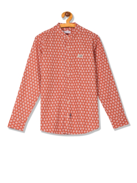 

U.S. Polo Assn. Kids Boys Rust & Off-White Regular Fit Printed Casual Shirt