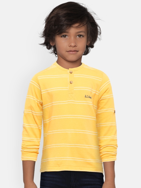 

U.S. Polo Assn. Kids Boys Yellow White Striped Henley Neck Pure Cotton T-shirt