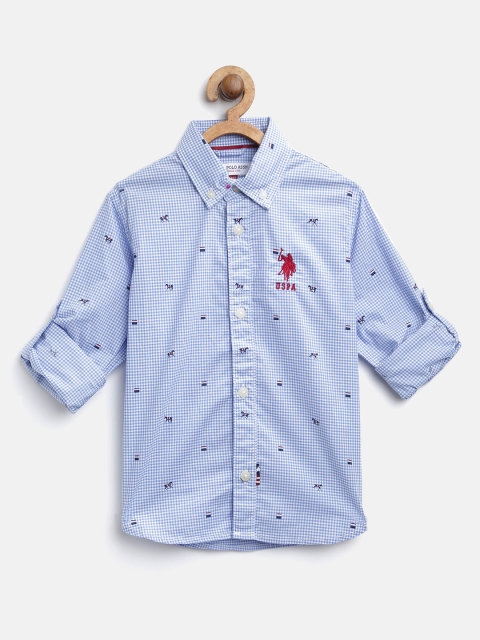 

U.S. Polo Assn. Kids Boys Blue & White Checked Casual Shirt with Printed Detail