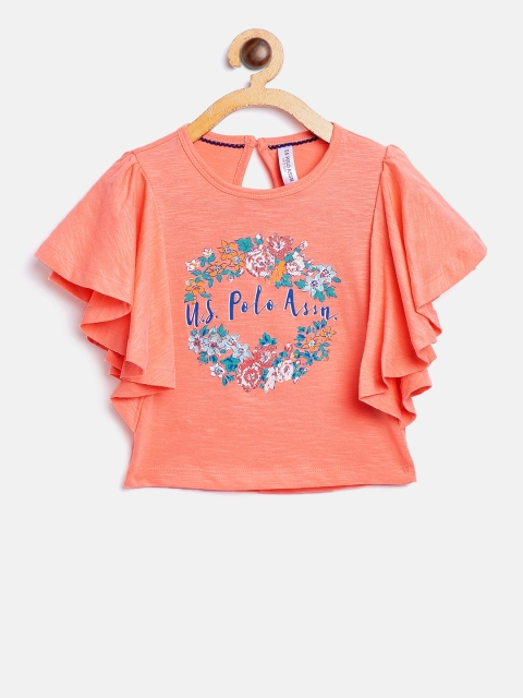 

U.S. Polo Assn. Kids Girls Orange Printed Top