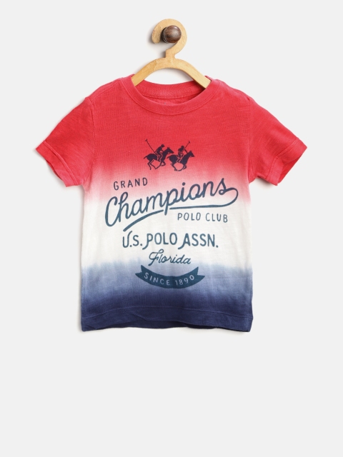 

U.S. Polo Assn. Kids Boys Red & White Dyed & Printed Round Neck T-shirt