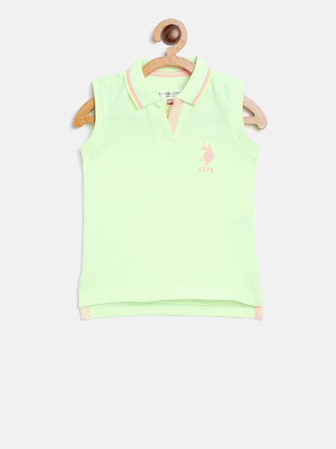

U.S. Polo Assn. Kids Girls Green Solid Polo Collar T-shirt