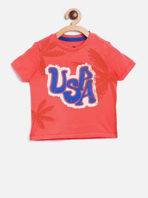 

U.S. Polo Assn. Kids Boys Coral Pink Round Neck T-shirt