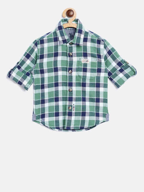 

U.S. Polo Assn. Kids Boys Green & Navy Regular Fit Checked Casual Shirt