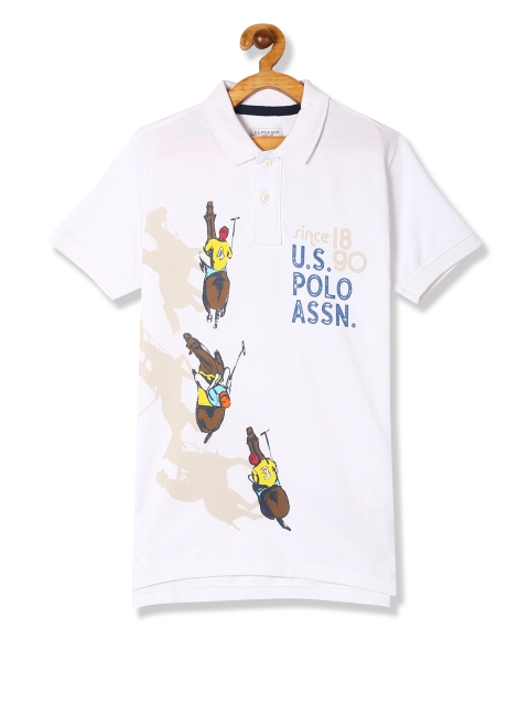 

U.S. Polo Assn. Kids Boys White Printed Polo Collar Pure Cotton T-shirt