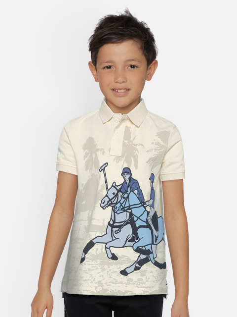 

U.S. Polo Assn. Kids Boys Off-White Conversational Print Polo Collar T-shirt