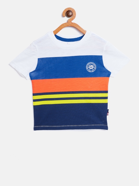 

U.S. Polo Assn. Kids Boys Blue & White Round Neck Colourblocked T-shirt