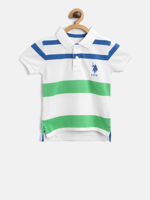 

U.S. Polo Assn. Kids Boys White Green Striped Polo Collar Pure Cotton T-shirt