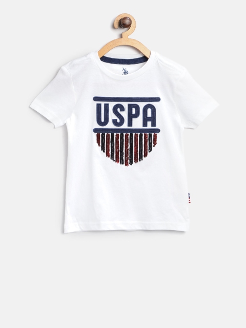 

U.S. Polo Assn. Kids Boys White Self-Design Round Neck T-shirt