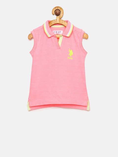 

U.S. Polo Assn. Kids Girls Pink Solid Polo Collar T-shirt
