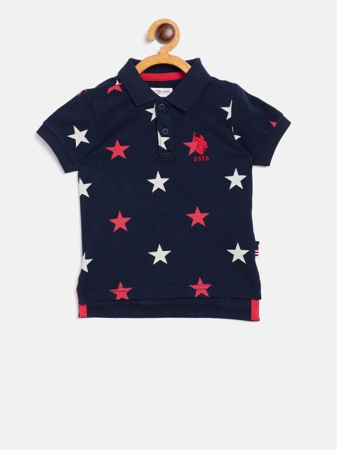 

U.S. Polo Assn. Kids Boys Navy Blue Printed Polo Collar T-shirt