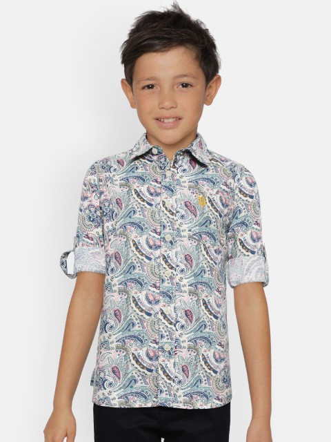 

U.S. Polo Assn. Kids Boys Green & Pink Regular Fit Ethnic Print Sustainable Casual Shirt