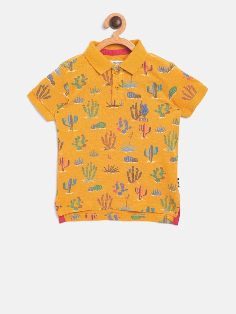 

U.S. Polo Assn. Kids Boys Mustard Yellow Printed Polo Collar T-shirt
